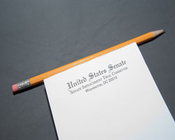 Paper packet and pencil, for the Impeachment Hearing Committee.